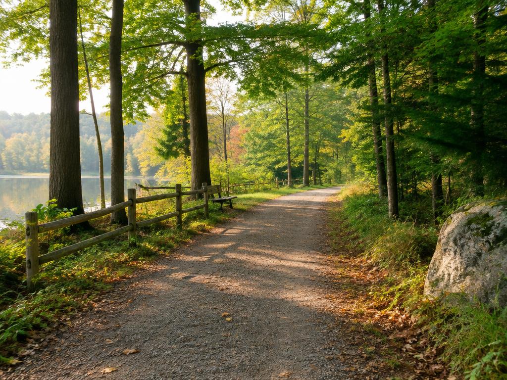 A peaceful wooded walking path for walk-and-talk therapy sessions
